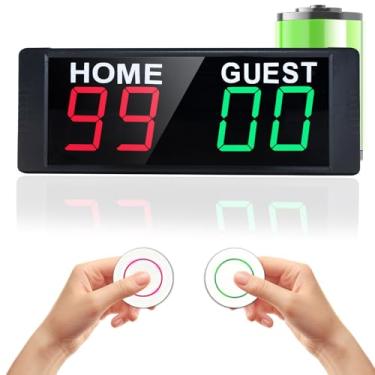Imagem de YZ Placar eletrônico portátil com controle de 2 botões, placar digital com controle remoto, marcador de pontuação digital Cornhole, relógio 12/24h/temporizador de contagem regressiva/campainha, jogos