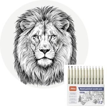 Imagem de Conjunto de 12 Canetas Nanquim Profissionais, Pontas Diferentes 0.2-3.0mm, à Prova D'água, para Mangá, Desenho Técnico, Lettering e Caligrafia