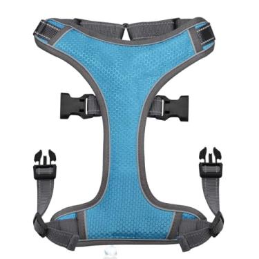 Imagem de Peitoral para cães, disponível em P, M, G, GG e PP em designs em forma de X e xadrez, equipado com uma corda de tração para uso ao ar livre