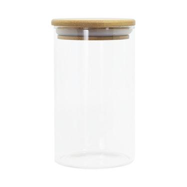 Imagem de Pote De Vidro Com Tampa De Bambu Oikos 600ml Hermético Redondo