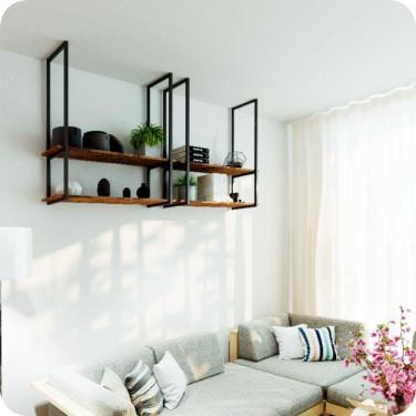 Imagem de Nicho Preto Prateleira Suspensa Teto Sala Madeirado 60cm