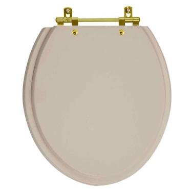 Imagem de Assento Sanitário Convencional Oval Bege Saara Para Vaso Deca Com Ferragem Dourada