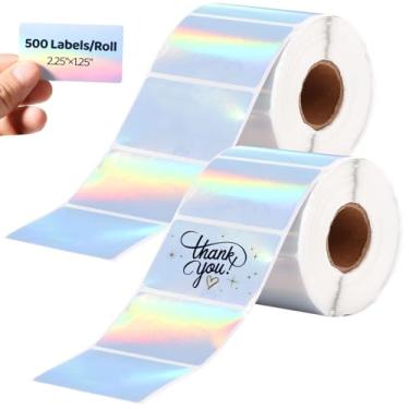 Imagem de Rolos de adesivos holográficos térmicos de 6 cm × 1,63 cm, 2 etiquetas retangulares arco-íris, adesivos térmicos autoadesivos imprimíveis para etiquetas de nome DIY, logotipo 500/Roll Qr, código