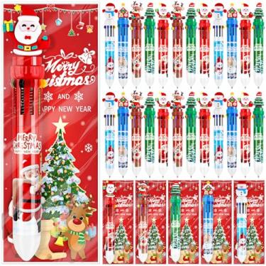 Imagem de Zenoble 30 conjuntos de canetas multicoloridas de Natal 10 em 1 canetas esferográficas retráteis divertidas com cartão comemorativo para lembrancinhas de festa de Natal, material de escritório