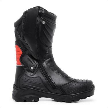 Imagem de Bota Motociclista Masculina Couro Acero Speed Cano Alto, Preto, Vermel
