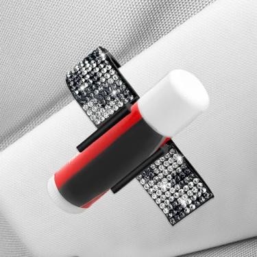 Imagem de I3DIDEA Elegante suporte de batom de strass para carro 1 pacote de acessórios de carro brilhantes para mulheres, protetor labial com viseira de sol organizador com cristais multicoloridos (vaca)