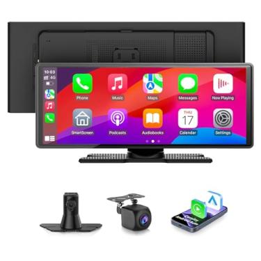 Imagem de Tela veicular sem fio de 26 cm para carro com câmera reserva 1080p, receptores de áudio de carro portáteis com Carplay e Android Auto, navegação GPS, Airplay, link espelhado, controle de voz