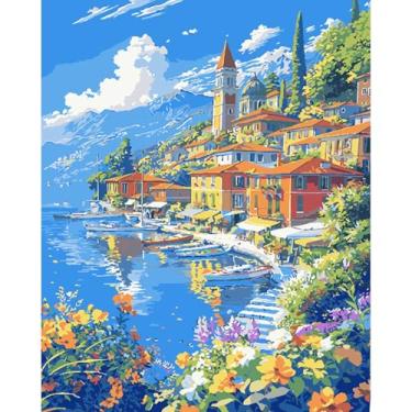 Imagem de YiLUAN Kit de tela Paint by Numbers para adultos iniciantes com tela emoldurada, 40,6 cm L x 51 cm A pintura em tela número animal kits de pintura de artista - Castelo