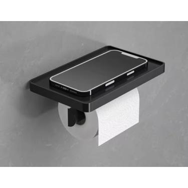 Imagem de Suporte de papel higiênico moderno para banheiro com prateleira de armazenamento de telefone, dispensador de rolo de papel higiênico para montagem na parede