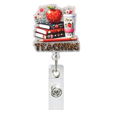Imagem de Carretel de crachá retrátil com tema de ensino, bonito suporte de crachá de professor com livros de frutas, design de xícara de café, clipe jacaré para educadores, enfermeiros, funcionários de