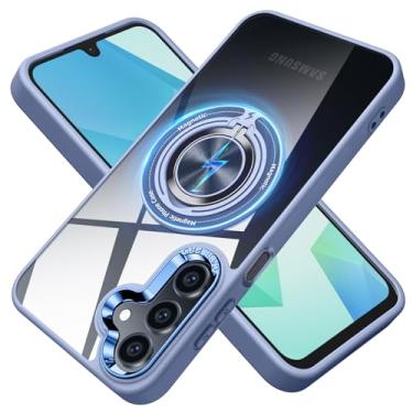 Imagem de JUNAUTTB Capa para Samsung Galaxy A16 5G compatível com magnético, com suporte de anel, capa rígida transparente à prova de arranhões, capa de telefone com suporte de 6,7 polegadas, azul JUS12-80