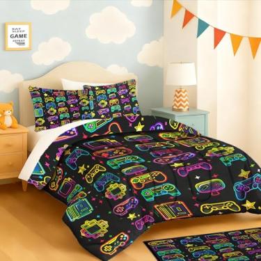 Imagem de yompray Jogo de cama com controle de jogo, macio, leve, fofo, para crianças, adolescentes, jogos, decoração de quarto, tamanho casal, 3 peças (1 edredom + 2 fronhas)