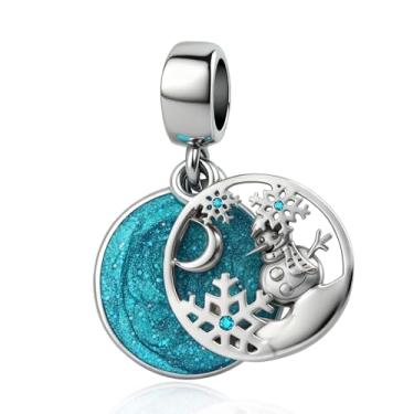 Imagem de TCHYUN Boneco de neve floco de neve véspera de Natal berloque bule esmalte contas compatíveis com pulseira Pandora feminina