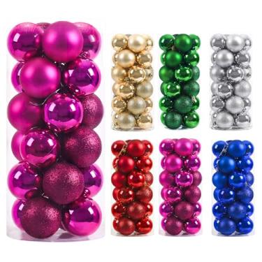Imagem de Bola de Natal vermelha rosa de 24 quilates – Ornamentos de decoração de árvore de Natal inquebráveis de 3,8 cm para pendurar para árvore de Natal, férias, casamento, festa