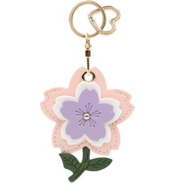 Imagem de Capa MC Fashion de couro PU compatível com AirTag, capa de rastreador GPS de flor de cerejeira chaveiro (roxo)