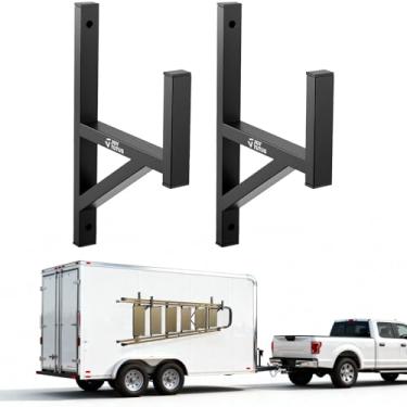 Imagem de Joytutus Rack de escada de reboque de aço resistente, 2 prateleiras de montagem lateral com cabos elásticos, capacidade de 160 kg para reboque fechado e aberto, vans, caminhões, parede lateral de