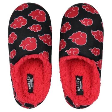 Imagem de Bioworld Naruto Shippuden Pantufas felpudas, Naruto Akatsuki Nuvem Vermelha Forrado com Lã Chinelos para Homens e Mulheres, Chinelos de Casa para Interior, Preto, Small-Medium