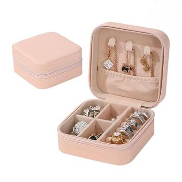 Imagem de Presente Feminino, Porta Joia Caixinha Joias para Viagem Portátil Armazenamento Anel Brinco Colar P, 10x10x5cm(ROSA,1 PEÇA)