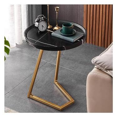 Imagem de Mesa lateral redonda pequena mesa de cabeceira, mesa de cabeceira moderna com destaque mesa de jantar para lanche, bebida, bandeja de TV para sala de estar, quarto, escritório, varanda, pequena (preto