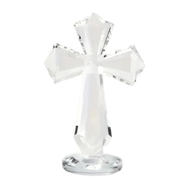 Imagem de Cruzes de cristal pequenas | Artesanato de estátua cristã de 15 cm | Crucifixo de mesa com design facetado de 360° para grupos da igreja, escritório, pastores, famílias católicas, colecionadores, sala
