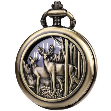 Imagem de DerMacht Relógio de bolso Steampunk com corrente para cosplay masculino liso com estampa de sol, Bc. Rena, azul bronze