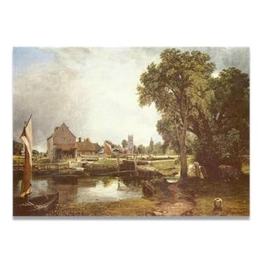 Imagem de LKXGRRSFG Impressão em tela Dedham Lock And MillJohn Constable: artista da Royal Academy, paisagem britânica clássica do século XIX 50 x 70 cm sem moldura