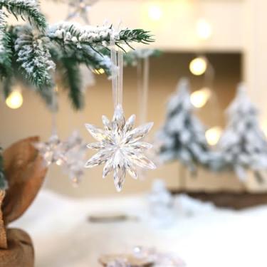Imagem de Enfeite de floco de neve, decoração de árvore de Natal de cristal para temporada de férias (transparente)