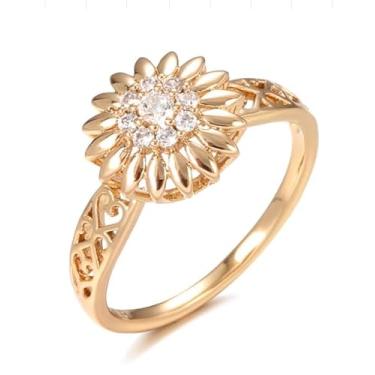 Imagem de KIOYDISE Anel de girassol cintilante, microincrustado, banhado a ouro 18 K, design de personalidade punk, joia de descompressão, anel de ansiedade para mulheres, joias antiestresse, 7, Cristal