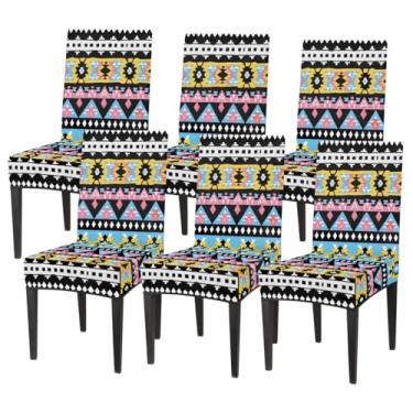 Imagem de hongjinglin Conjunto de 6 capas elásticas para cadeira de sala de jantar, capa protetora de assento de cadeira, listras étnicas astecas, removíveis, laváveis, para cozinha, casa, hotel, banquete