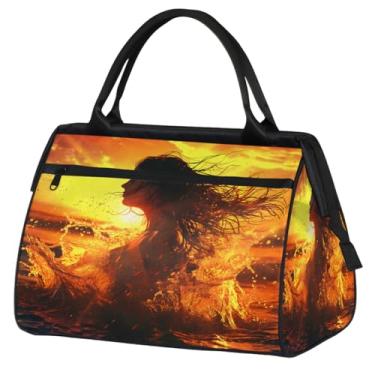 Imagem de Bolsa pequena para o fim de semana, feminina, masculina, floral, borboleta, retrô, colorida, dobrável, bolsa esportiva leve para academia, Cor: 48 cm, 15.2*8.3*11.6 inch, Moderno