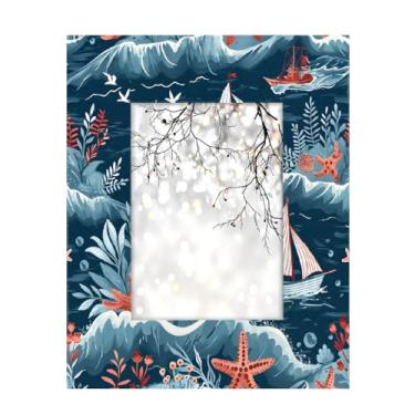 Imagem de Porta-retrato 13 x 17 cm, farol marítimo, barco feito de madeira maciça, moldura para fotos de 12 x 18 cm, para exibição de mesa e montagem na parede, para decoração de casa e ideias de presentes para