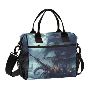 Imagem de ATTX Lancheira isolada para navio pirata – bolsa térmica portátil grande com alça removível para trabalho, praia, piquenique #711