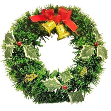 Imagem de Guirlanda Verde 30Cm Para Porta Com Sinos Ou Bola Ou Laço Enfeite De Natal Decoração Natalina(Com Sinos E Laço)