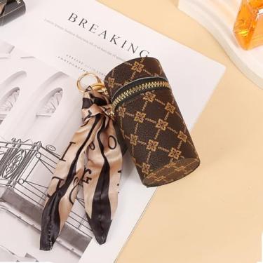 Imagem de Organizador de batom, bolsa de couro de luxo para brilho labial, mini estojo de batom com chaveiro, suporte de armazenamento de maquiagem de brilho labial de viagem para meninas, para perfume, esmalte