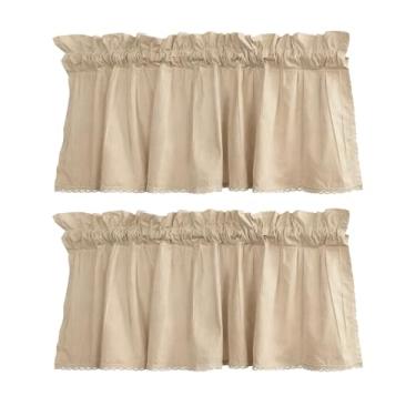 Imagem de vlocemon Cortinas de saia bege, 100% algodão leve, cortinas curtas de meia janela para cozinha, banheiro, sala de estar, cortina de janela com bolso de haste curta (182 x 35 cm)
