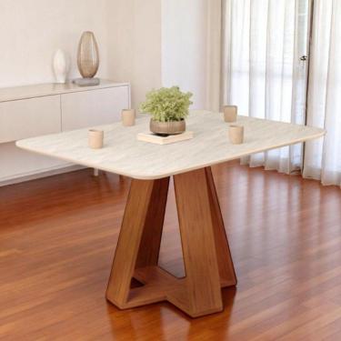 Imagem de Mesa De Jantar Tampo Retangular Chanfrado Curvo Mad/vid 120 X 90cm Kiara Freijó Quartzo- Mabe Magazine