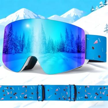 Imagem de JQF Gear Óculos de esqui infantis, óculos magnéticos de snowboard infantil OTG óculos de esportes de neve para meninos e meninas UV400 anti neblina (lente azul com armação branca)