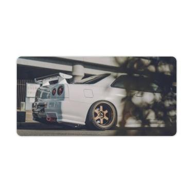 Imagem de Tapete de mouse para jogos JDM para carro grande branco R32 arte antiderrapante tapete de mesa tapete de mesa tapete de mouse suprimentos à prova d'água borracha mesa tapete de escrita para escritório