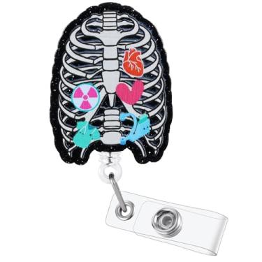 Imagem de Carretel de crachá de enfermeira de esqueleto engraçado de radiologia, bonito suporte de crachá retrátil de tecnologia de raios-X para crachá de identificação médico RN LPN Rad Onc, enfermeira