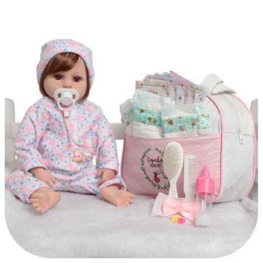 Imagem de Boneca Bebê Reborn De Silicone Cabelo Fio a Fio Completa - Cegonha Reb