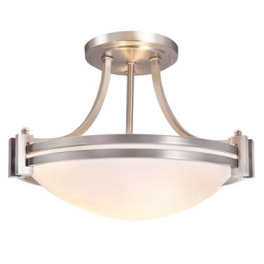 Imagem de Bektas Luminária de teto de montagem semi-embutida, luminária de teto de níquel escovado de 30,5 cm com vidro de leite para quarto, cozinha, banheiro, corredor, hall de entrada, sala de estar e sala