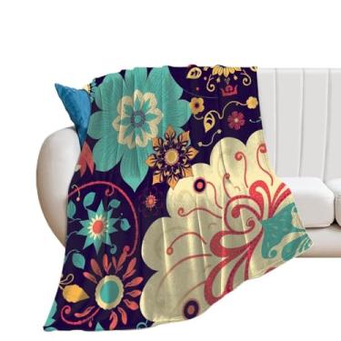 Imagem de Manta mandala, cobertor psicodélico, presentes para adultos, mulheres, homens, cobertores aconchegantes de flanela leve e macia para cama, sofá, acampamento, para todas as estações (101 x 76 cm)