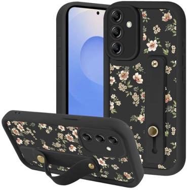 Imagem de Zrutru Capa de telefone floral de flores estéticas para Samsung Galaxy S25+ 5G com alça de pulso ajustável e flexível com suporte de silicone à prova de choque para Samsung S25+ de 6,7 polegadas