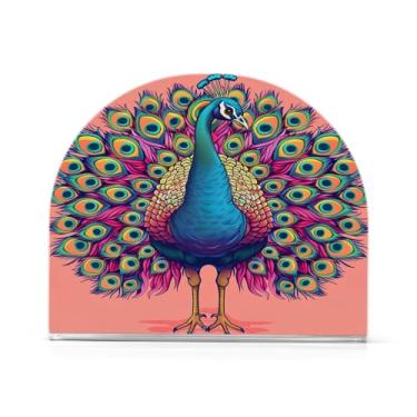 Imagem de Wassud Porta-guardanapos de acrílico pavão moderno dispensador de guardanapo de papel em forma de U para mesa, cozinha, sala de jantar, bancada 1 peça (comporta 50-60 guardanapos)