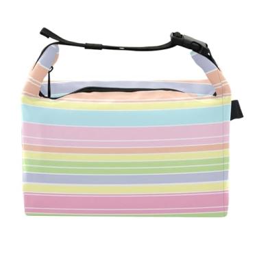 Imagem de Qilmy Lancheira com listras coloridas, lancheira para mulheres e homens, lancheira isolada reutilizável, à prova de vazamento, com alta capacidade para trabalho, piquenique, acampamento509