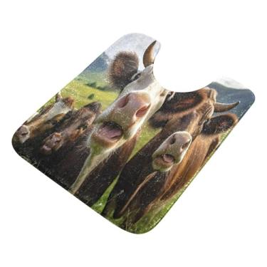 Imagem de Burbuja Tapete de banheiro de vacas, tapete de banho absorvente de pelúcia macio, base antiderrapante para piso de banheiro, oval em forma de U