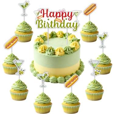 Imagem de Hot Dog Martini Birthday Decoration 25pcs Hotdog Martini Theme Happy Birthday Cake Topper Set Margarita Cocktail Sausage Cake Decor Hotdog Bar Fast Food 20th 30th 40th Bday Bachelorette Party Supplies