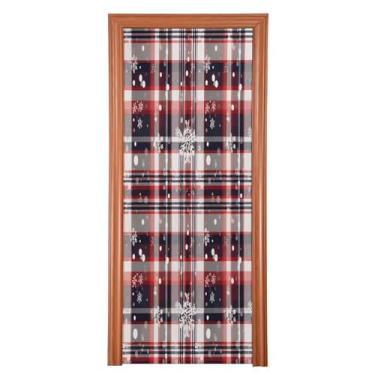 Imagem de Qilmy Floco de neve vermelho preto padrão de grade de búfalo decoração de porta 91,48 x 248,9 cm tecido grande decoração festa feriado placa para porta da frente varanda decoração externa janela