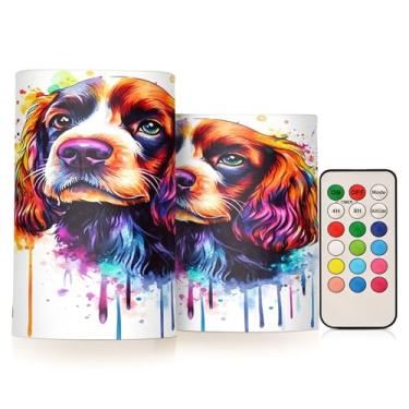 Imagem de Burbuja Retrato de cachorro velas sem chamas com controle remoto e temporizador, pilar de LED operado por bateria para decoração de festa de Halloween em casa, Natal, conjunto de 2