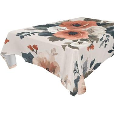 Imagem de Burbuja Toalha de mesa de flores, toalha de mesa quadrada anti-rugas grossa para decoração de jantar, cozinha, festa, 137 x 137 cm